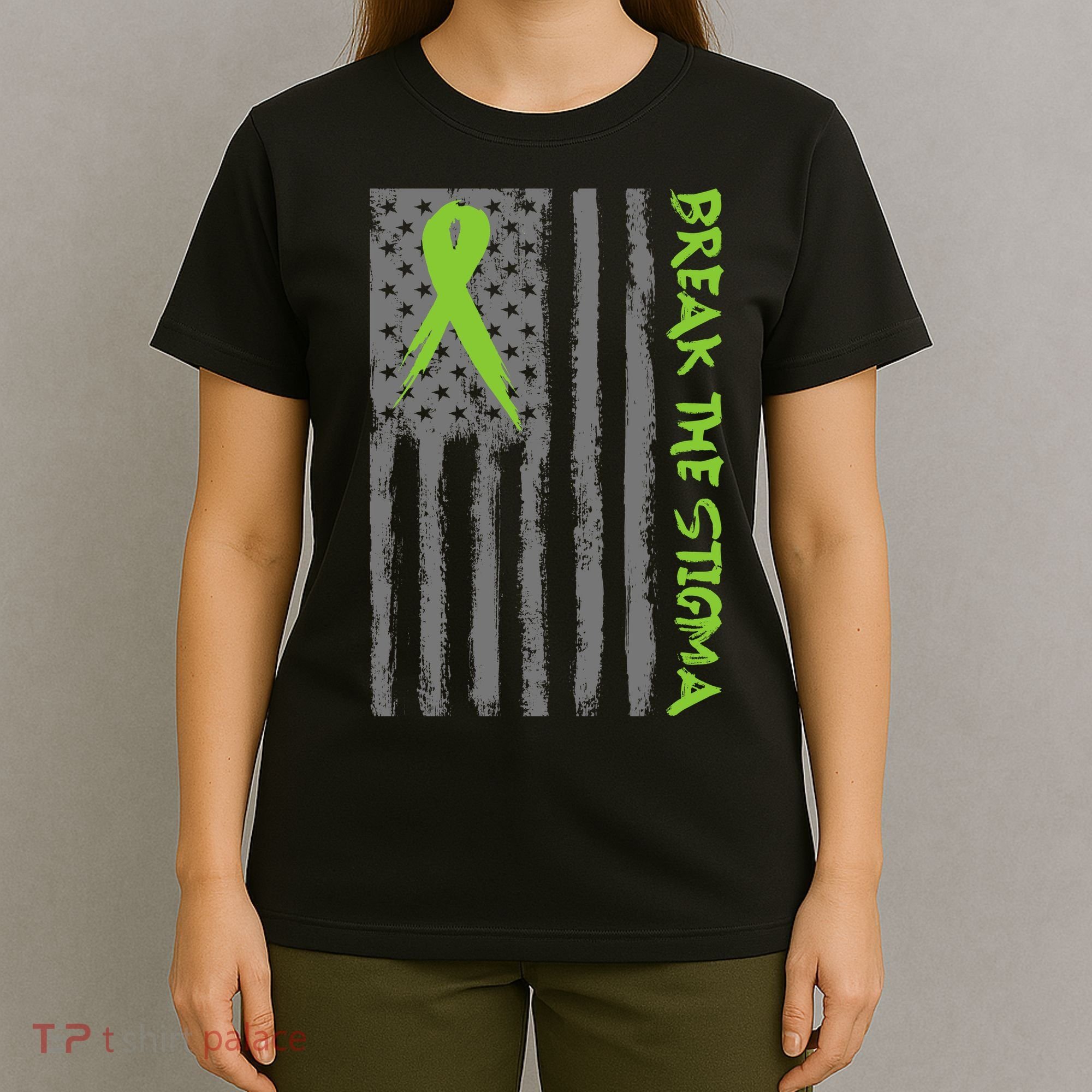 Break The Stigma Ribbon Flag Mental Heath T-Shirt