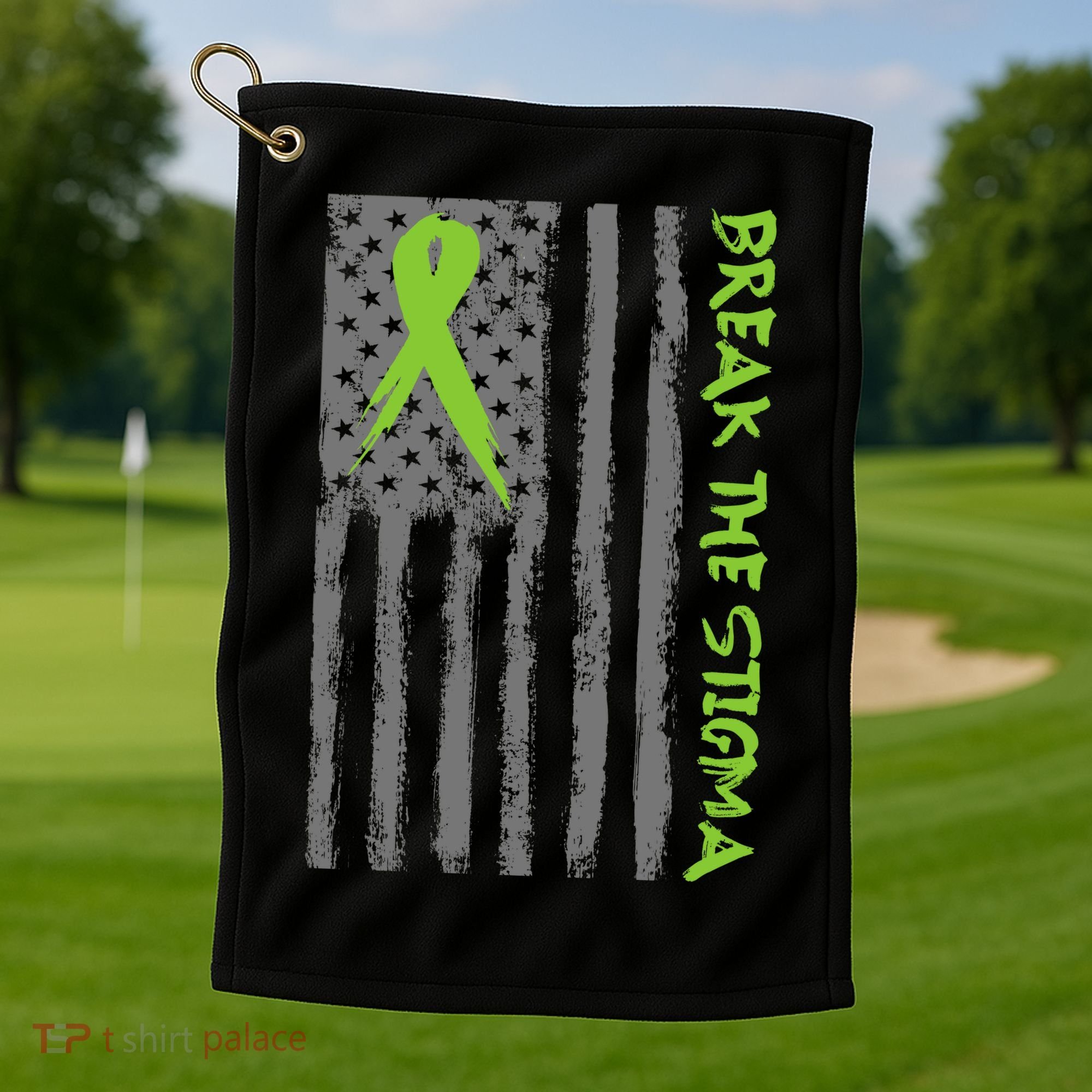 Break The Stigma Ribbon Flag Mental Heath Golf Towel