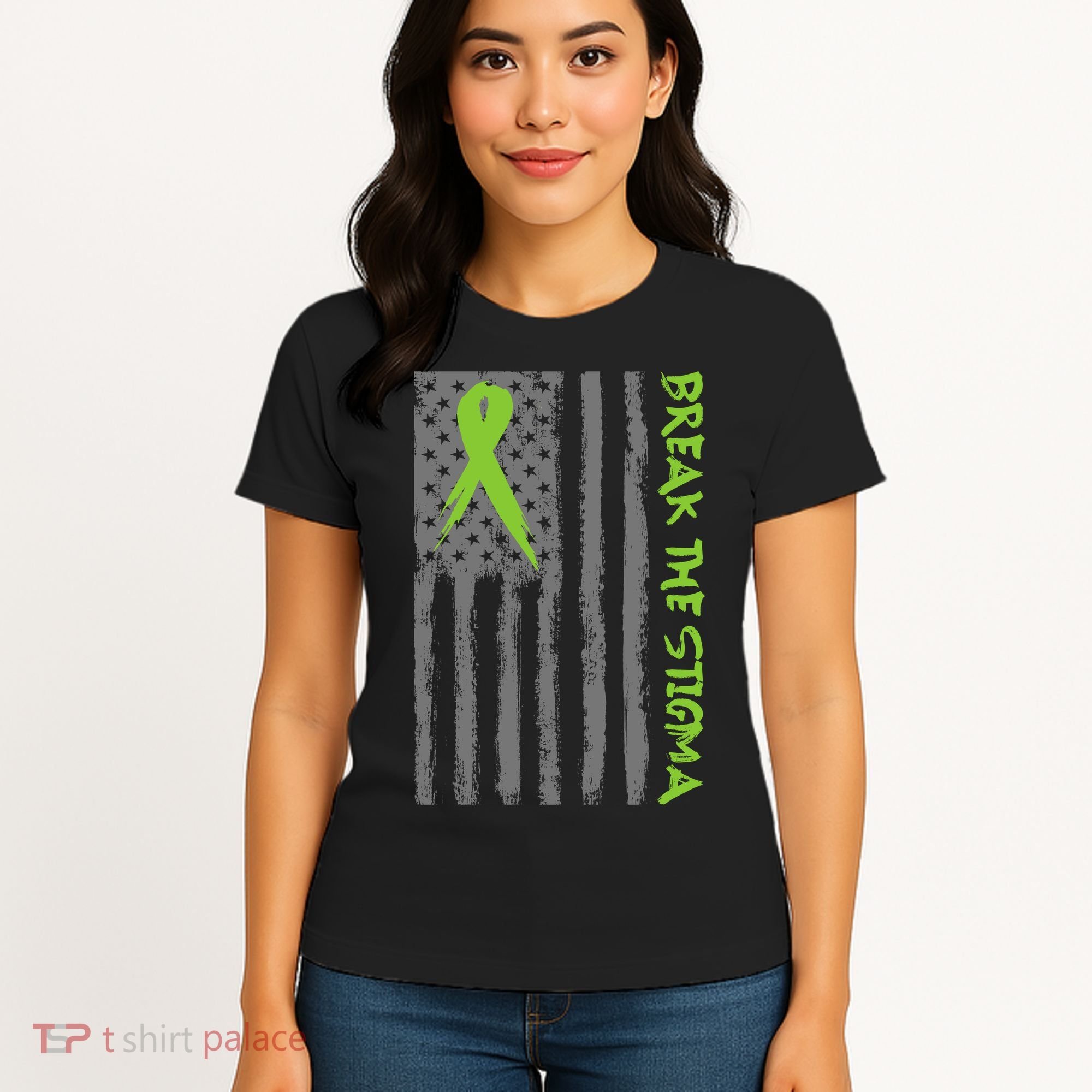 Break The Stigma Ribbon Flag Mental Heath Women's T-Shirt