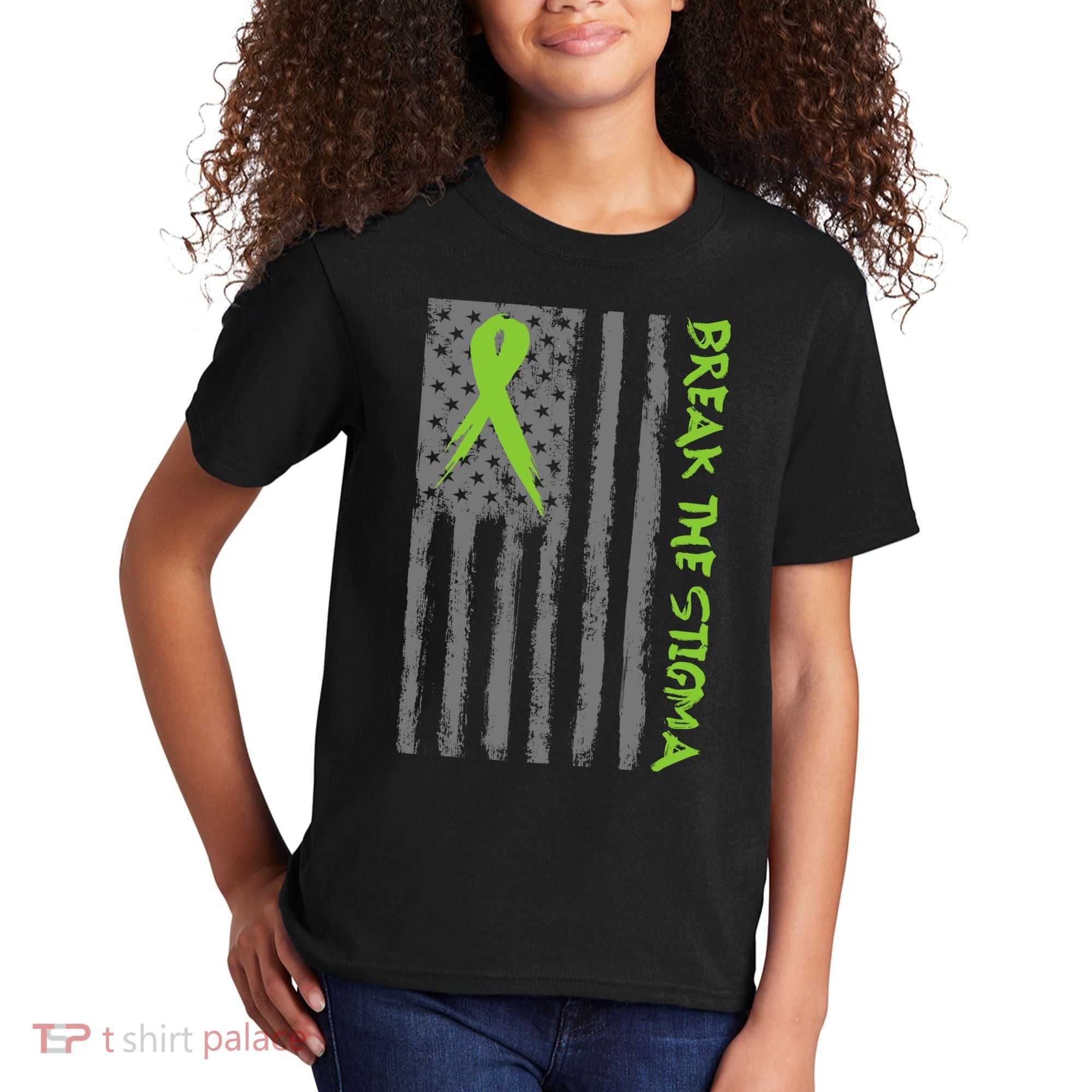 Break The Stigma Ribbon Flag Mental Heath Kids T-Shirt