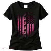 Breast Cancer American Flag Women's T-Shirt thumb 0