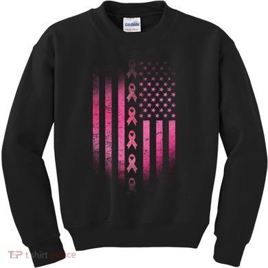 Breast Cancer American Flag Kids Sweatshirt
