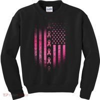 Breast Cancer American Flag Kids Sweatshirt thumb 0