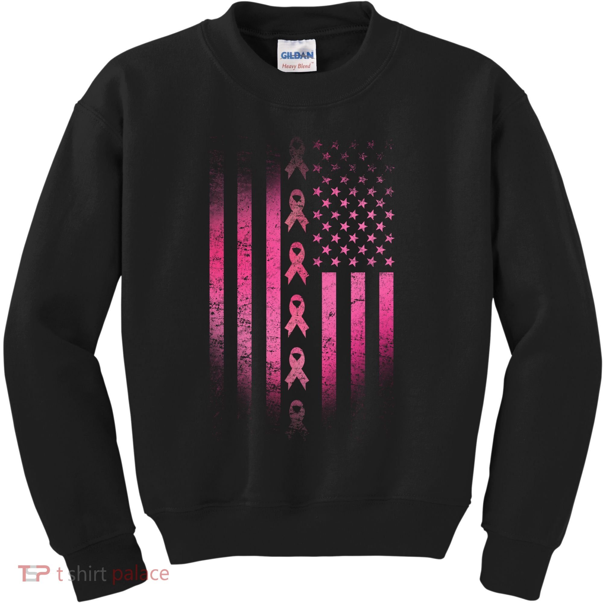 Breast Cancer American Flag Kids Sweatshirt