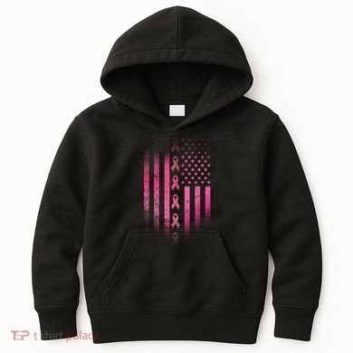 Breast Cancer American Flag Kids Hoodie
