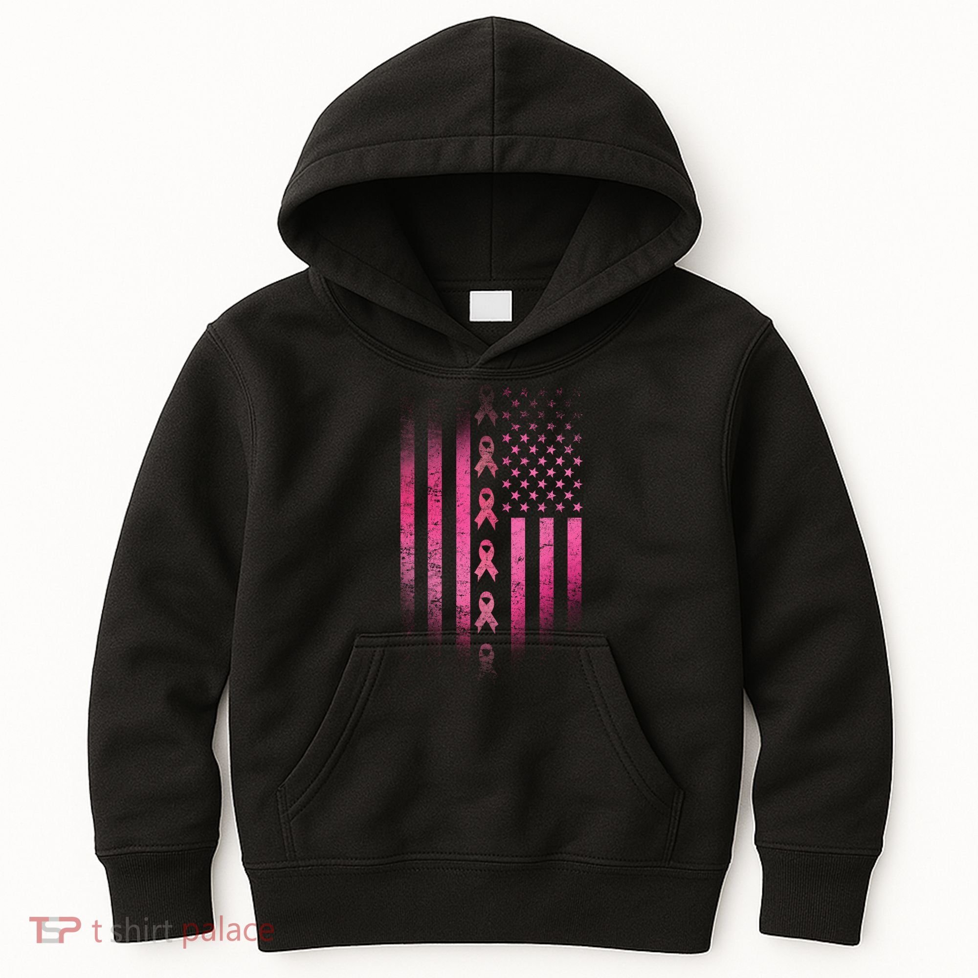Breast Cancer American Flag Kids Hoodie