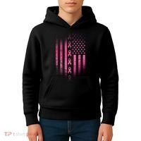Breast Cancer American Flag Kids Hoodie thumb 4