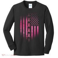 Breast Cancer American Flag Kids Long Sleeve Shirt thumb 0