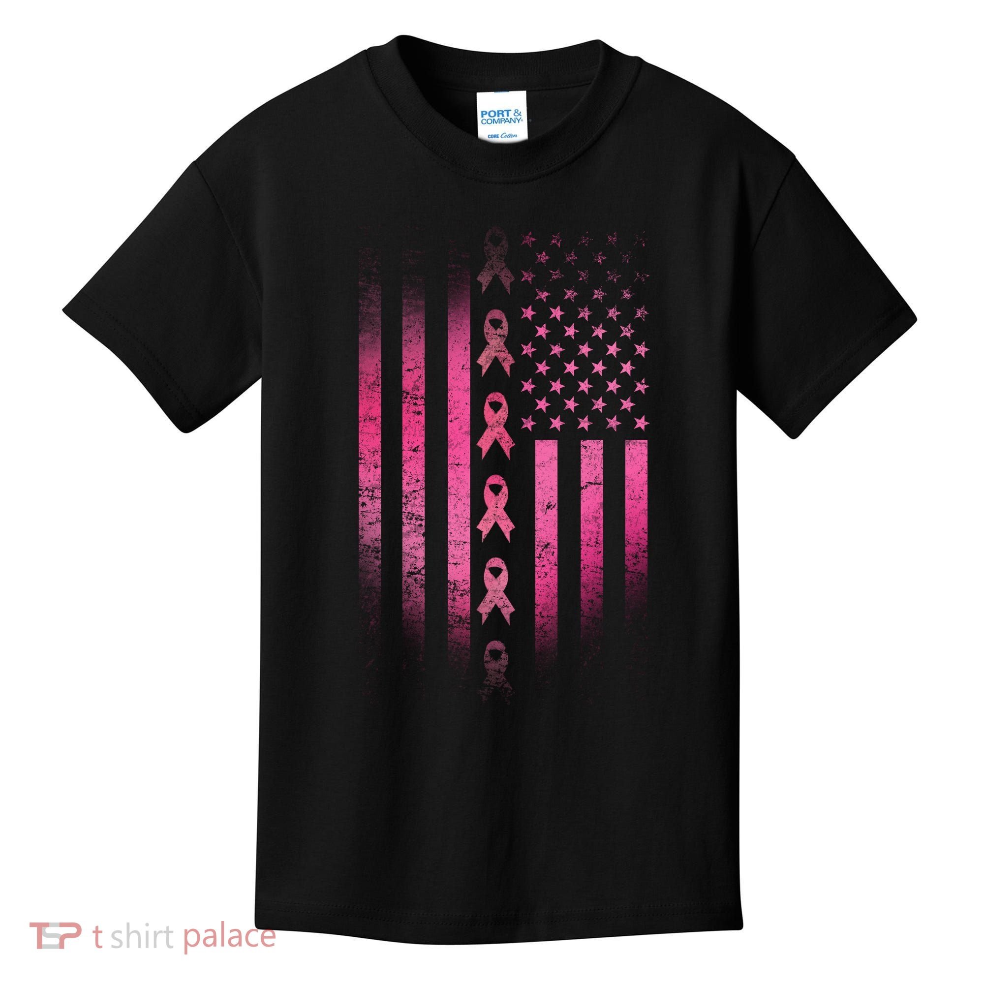 Breast Cancer American Flag Kids T-Shirt