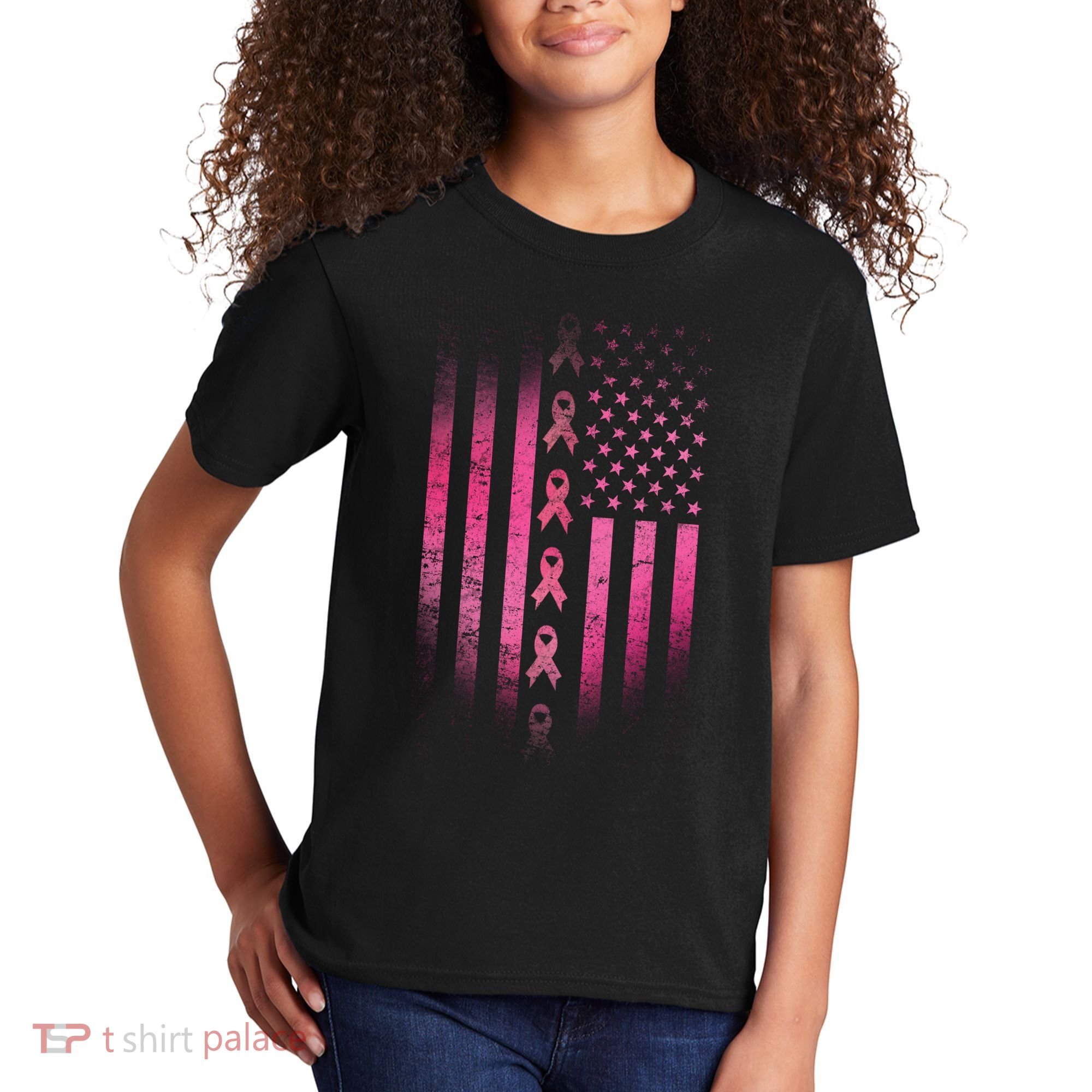 Breast Cancer American Flag Kids T-Shirt