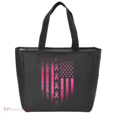 Breast Cancer American Flag Tote Bag