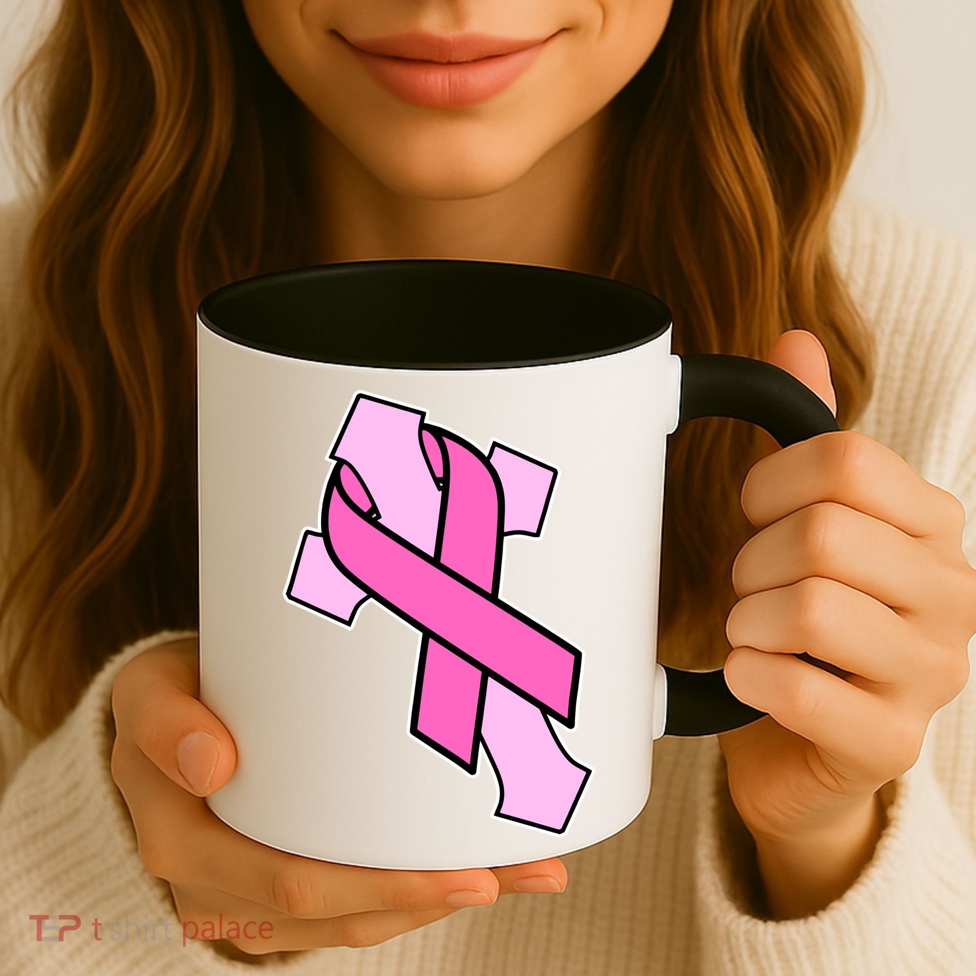 Breast Cancer Awareness Christian Pink Cross Ribbon Coffee Mug