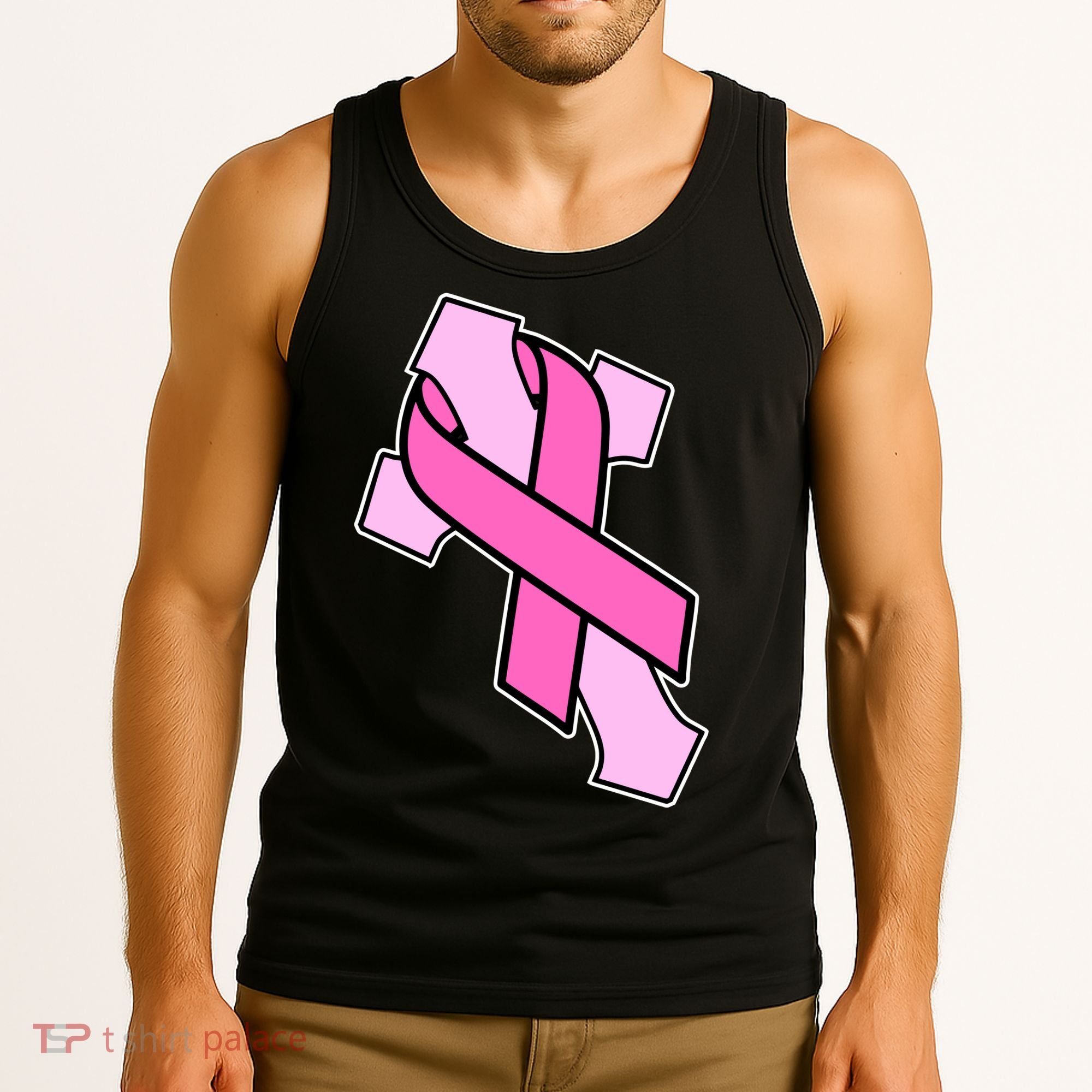 Breast Cancer Awareness Christian Pink Cross Ribbon Tank Top