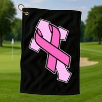 Breast Cancer Awareness Christian Pink Cross Ribbon Golf Towel thumb 1