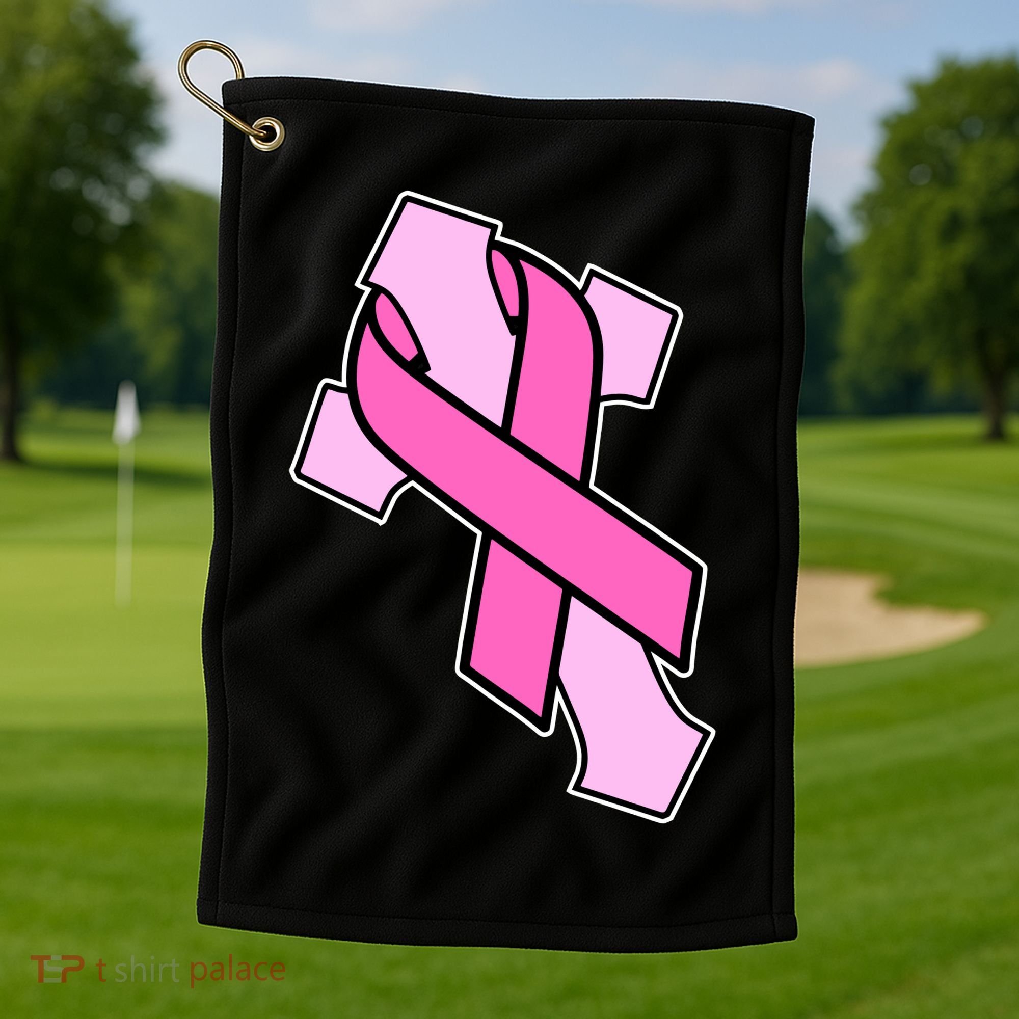 Breast Cancer Awareness Christian Pink Cross Ribbon Golf Towel