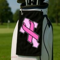 Breast Cancer Awareness Christian Pink Cross Ribbon Golf Towel thumb 2
