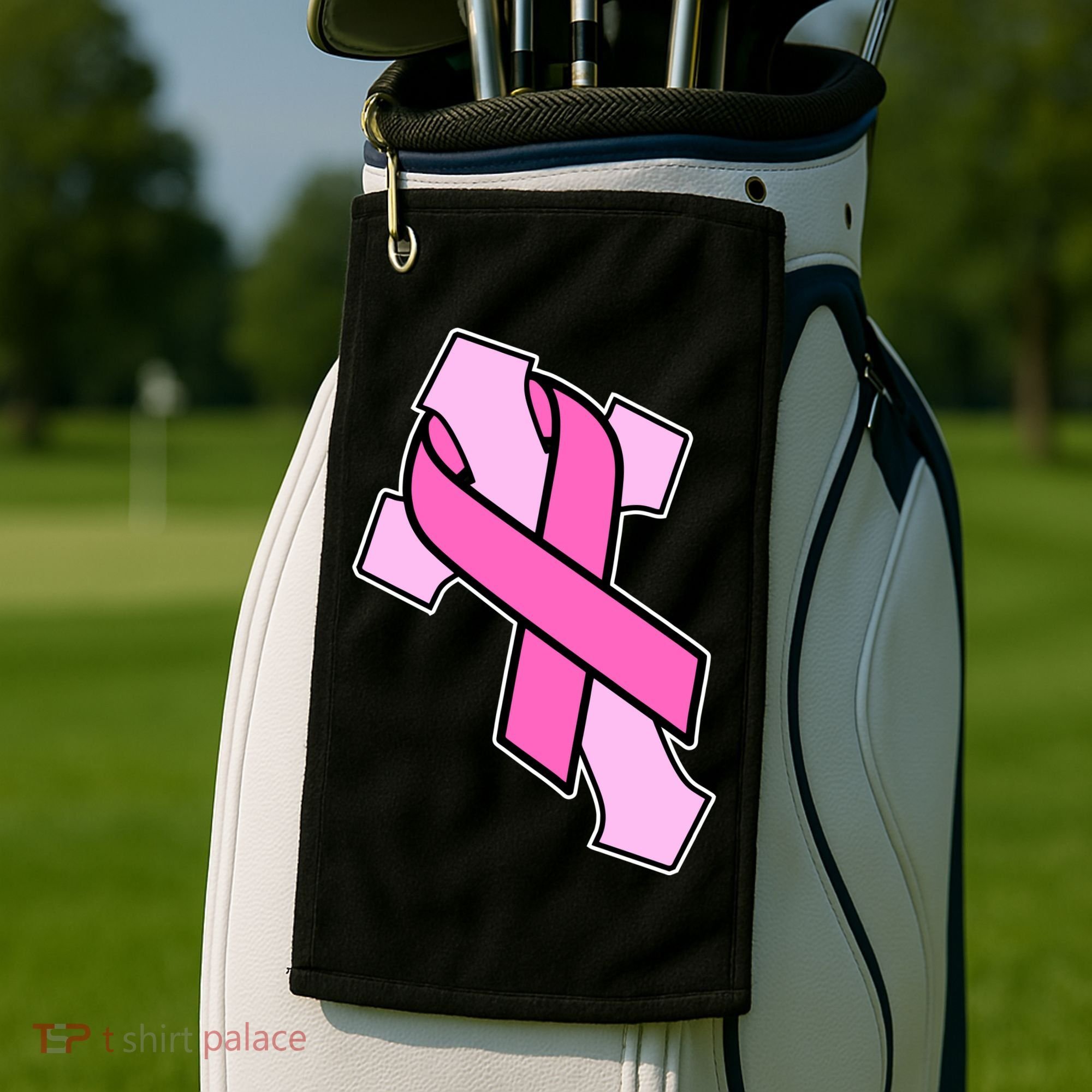 Breast Cancer Awareness Christian Pink Cross Ribbon Golf Towel