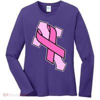 Breast Cancer Awareness Christian Pink Cross Ribbon Women's Long Sleeve Shirt thumb 0