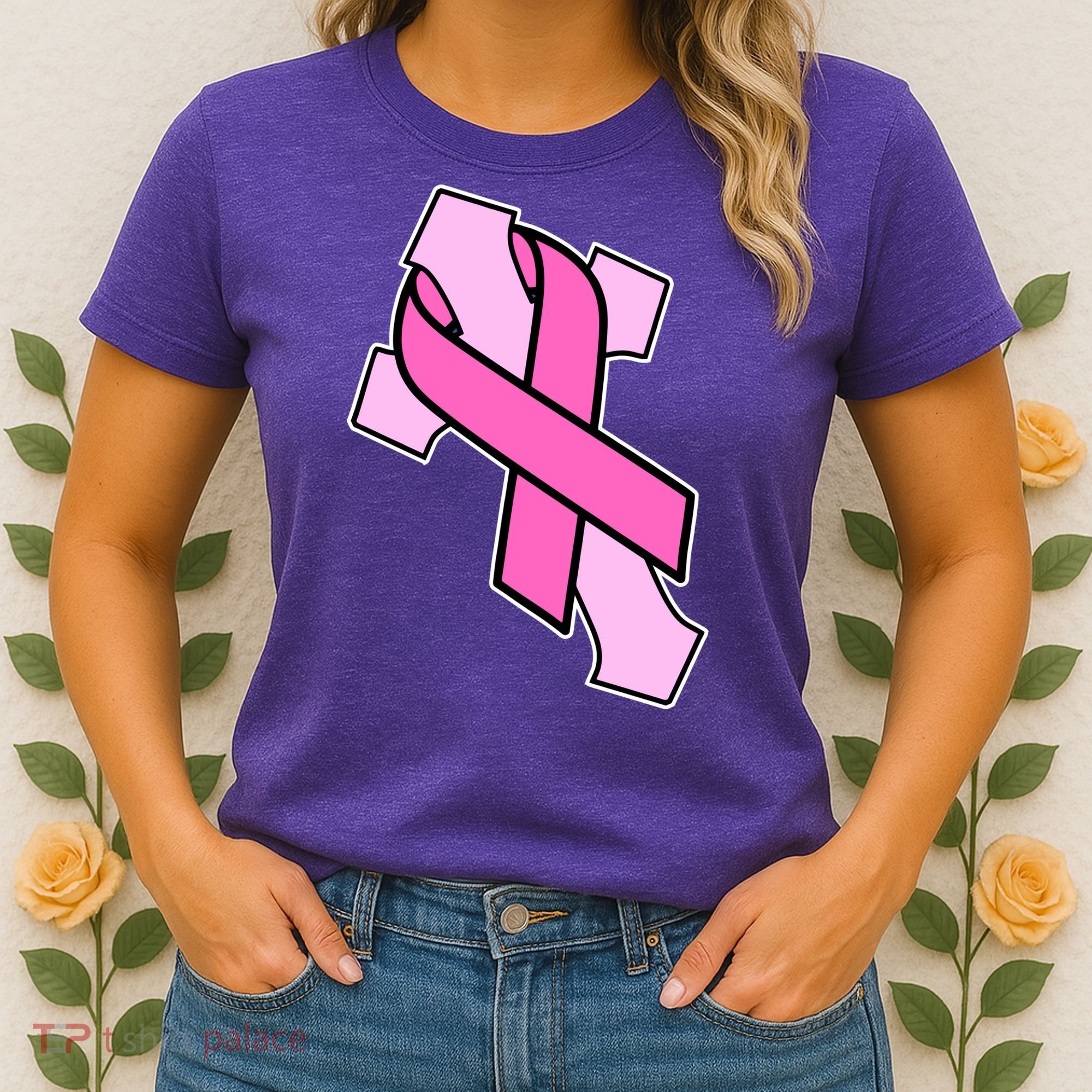 Breast Cancer Awareness Christian Pink Cross Ribbon Women's T-Shirt