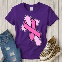Breast Cancer Awareness Christian Pink Cross Ribbon Women's T-Shirt thumb 3