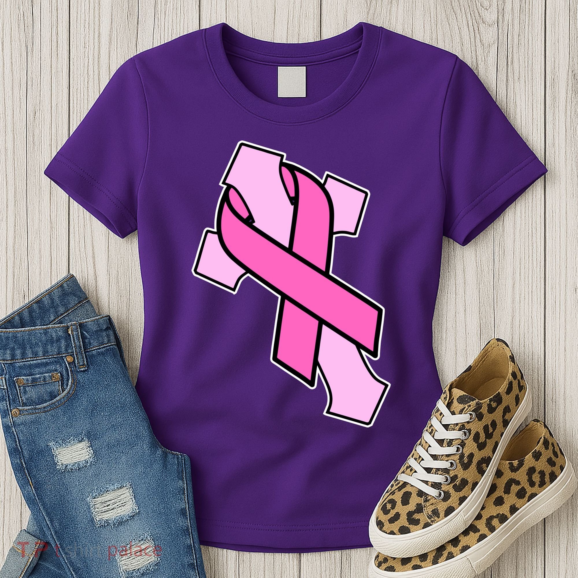 Breast Cancer Awareness Christian Pink Cross Ribbon Women's T-Shirt