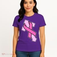 Breast Cancer Awareness Christian Pink Cross Ribbon Women's T-Shirt thumb 4