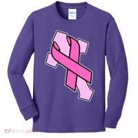 Breast Cancer Awareness Christian Pink Cross Ribbon Kids Long Sleeve Shirt thumb 0