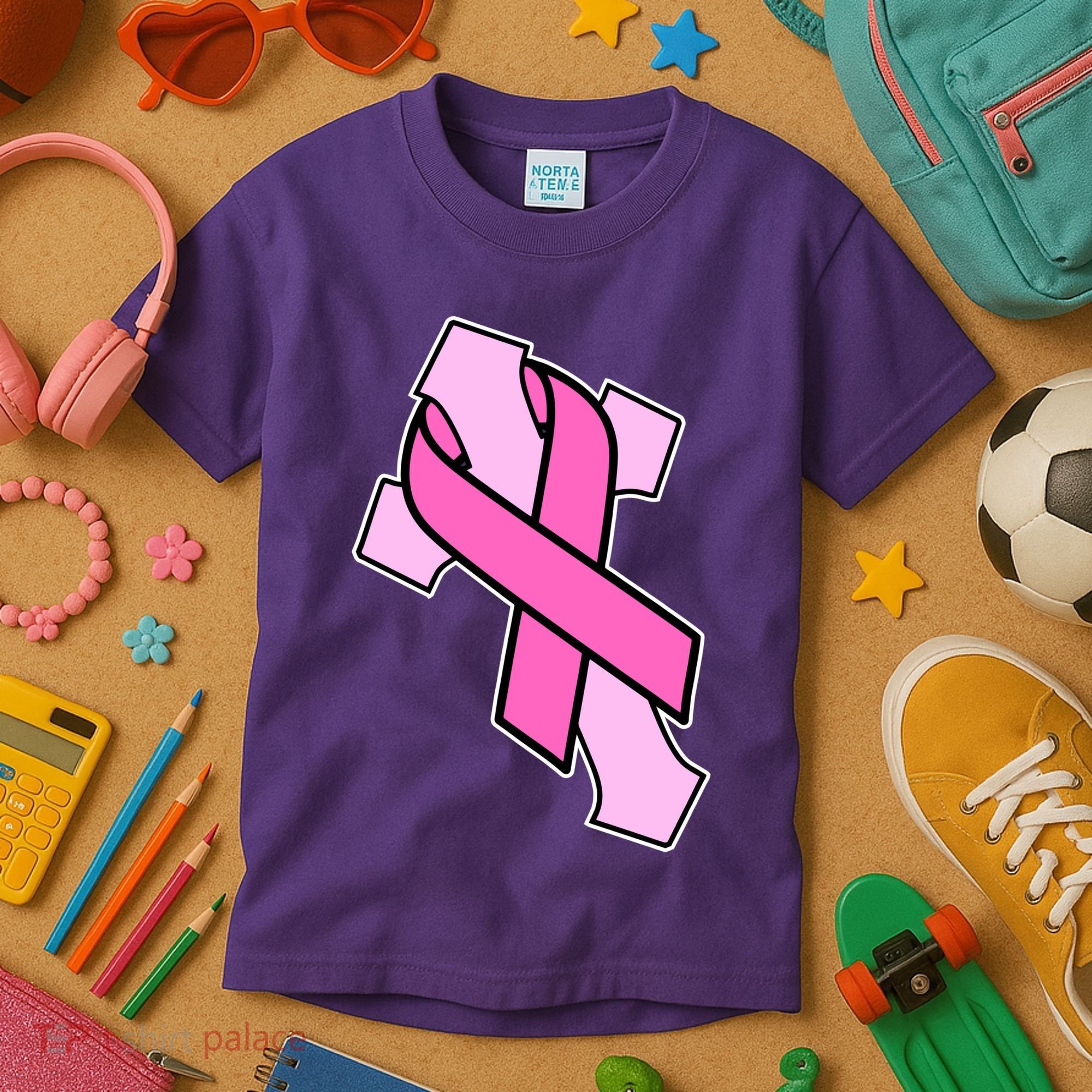 Breast Cancer Awareness Christian Pink Cross Ribbon Kids T-Shirt