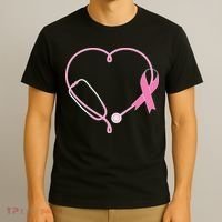 Breast Cancer Awareness Doctor Nurse Stethoscope T-Shirt thumb 3
