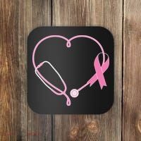 Breast Cancer Awareness Doctor Nurse Stethoscope Coaster thumb 0