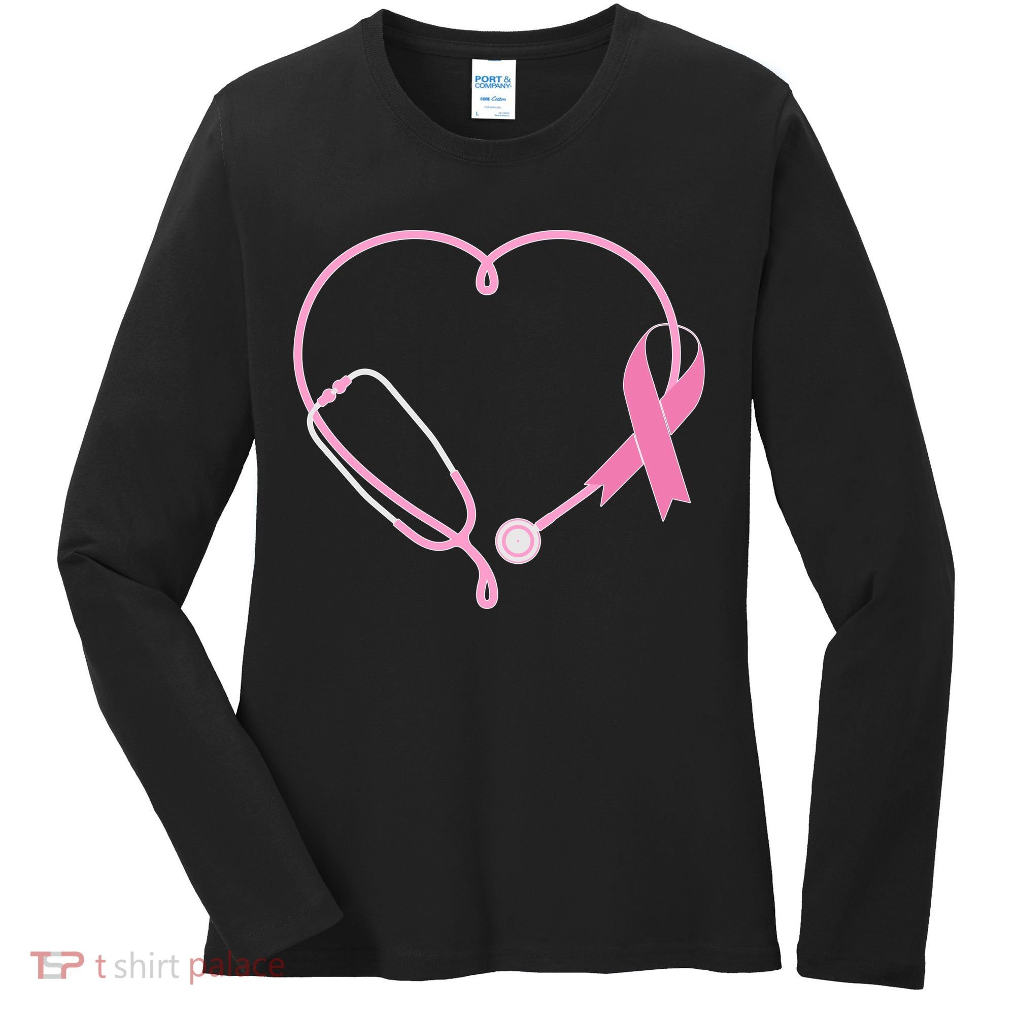 Breast Cancer Awareness Doctor Nurse Stethoscope Women's Long Sleeve Shirt