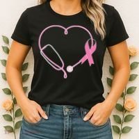 Breast Cancer Awareness Doctor Nurse Stethoscope Women's T-Shirt thumb 2