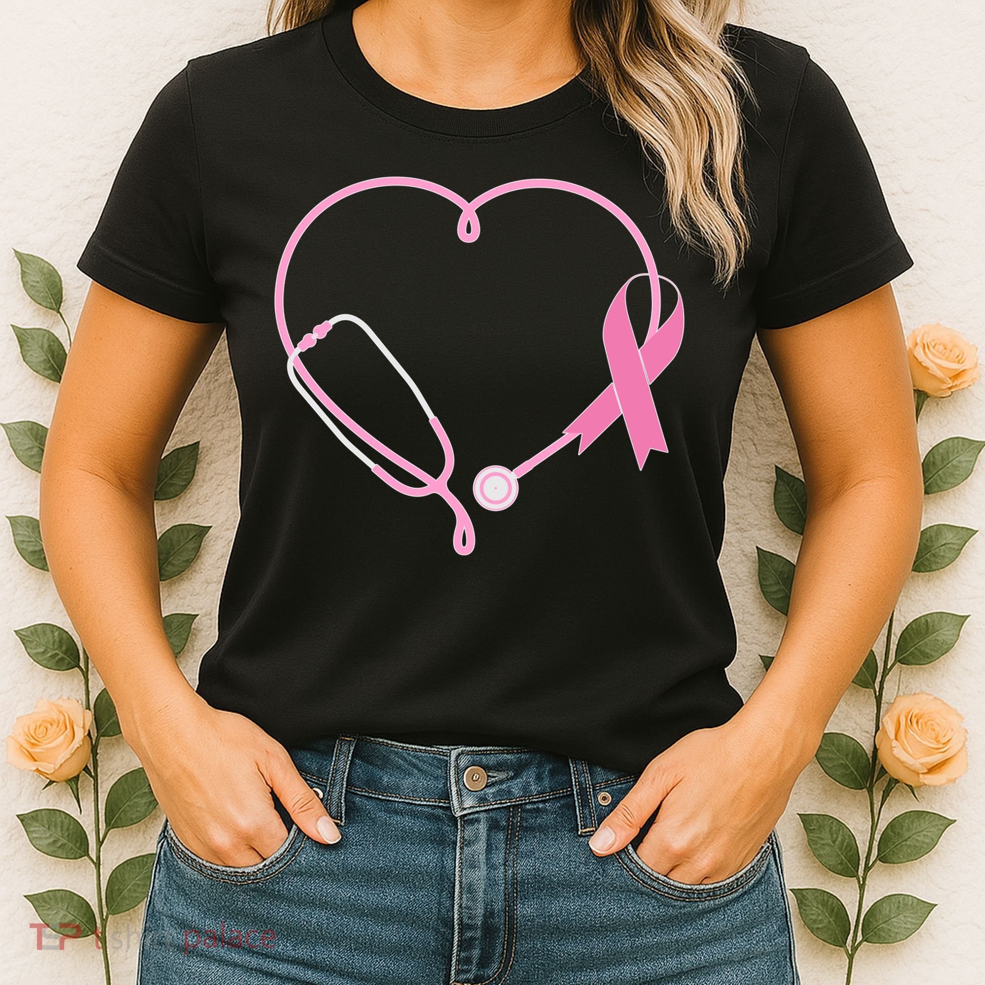 Breast Cancer Awareness Doctor Nurse Stethoscope Women's T-Shirt