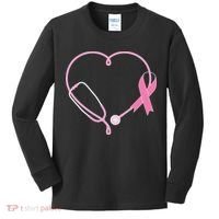 Breast Cancer Awareness Doctor Nurse Stethoscope Kids Long Sleeve Shirt thumb 0