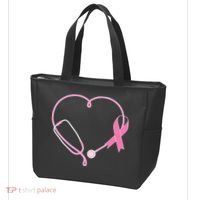 Breast Cancer Awareness Doctor Nurse Stethoscope Tote Bag thumb 3
