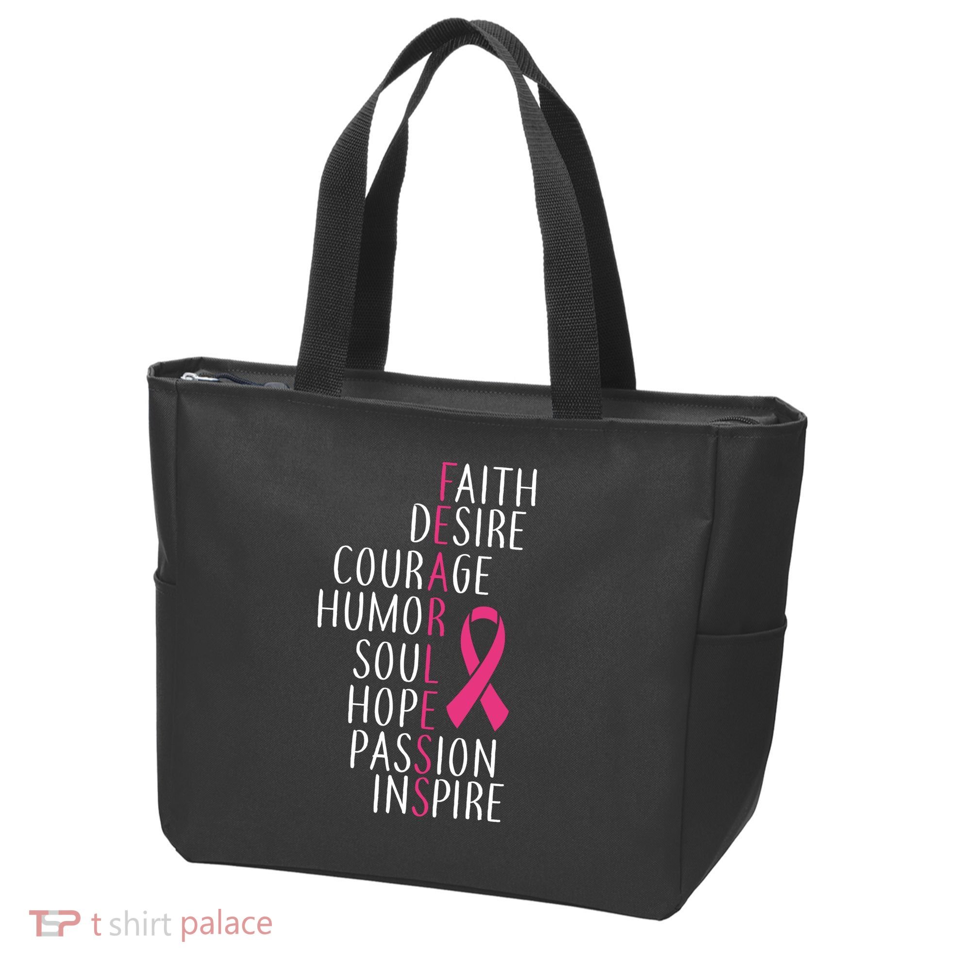 Breast Cancer Awareness Fearless Faith Tote Bag