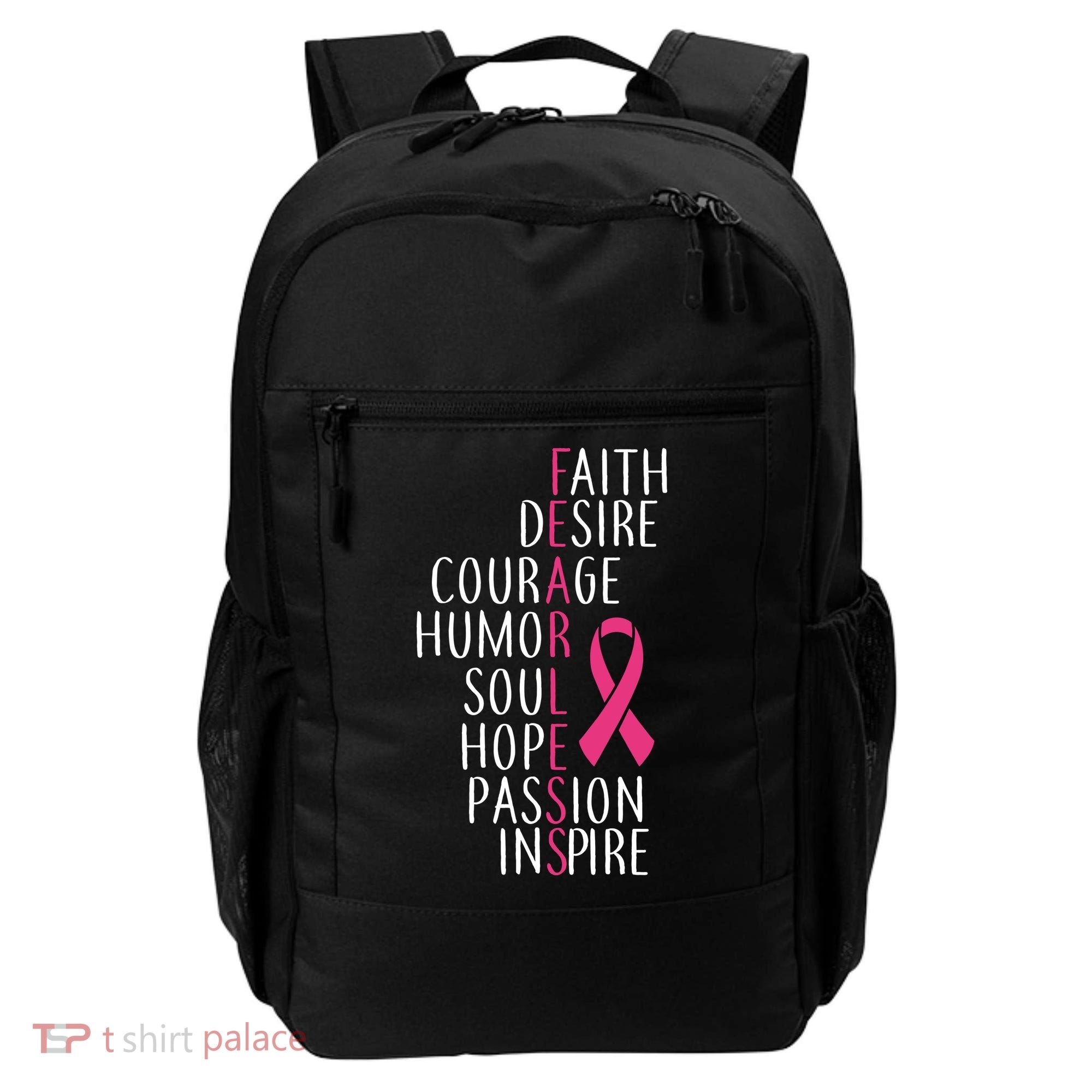 Breast Cancer Awareness Fearless Quote Backpack