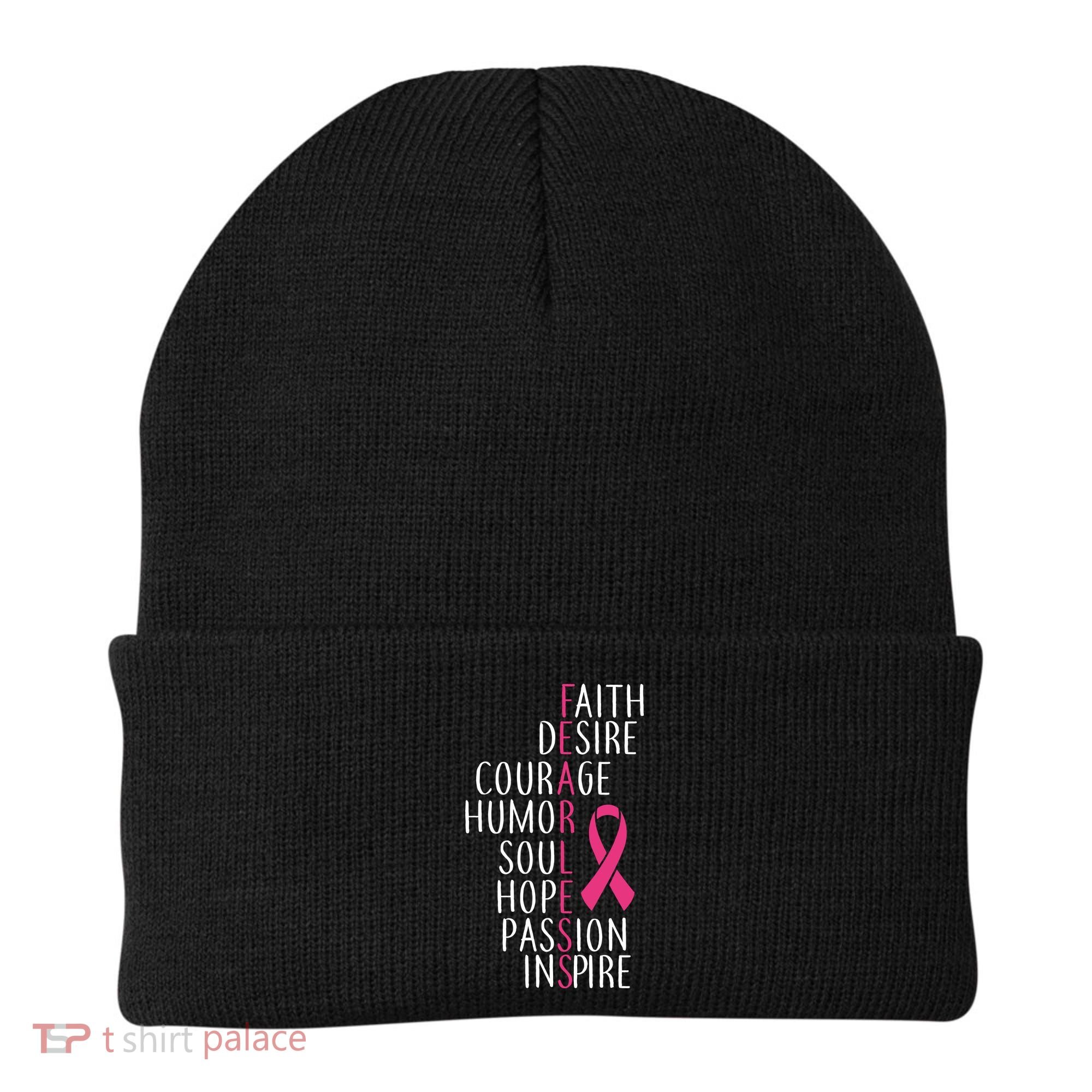 Breast Cancer Awareness Fearless Quote Beanie