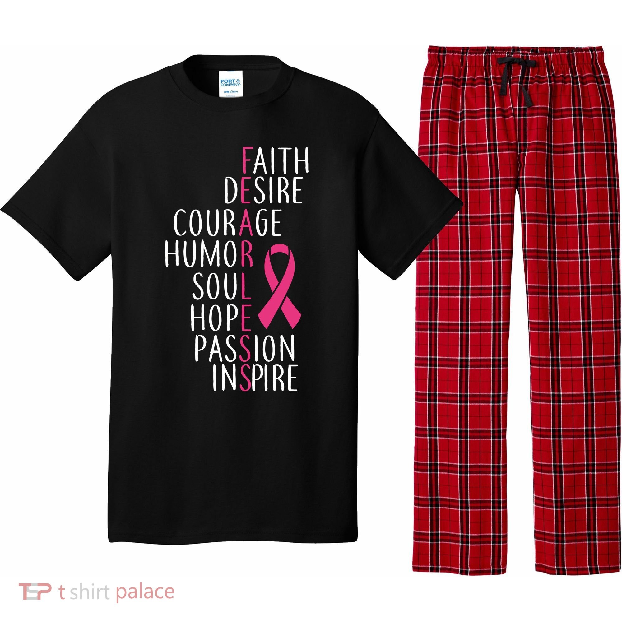Breast Cancer Awareness Fearless Quote Pajama Set