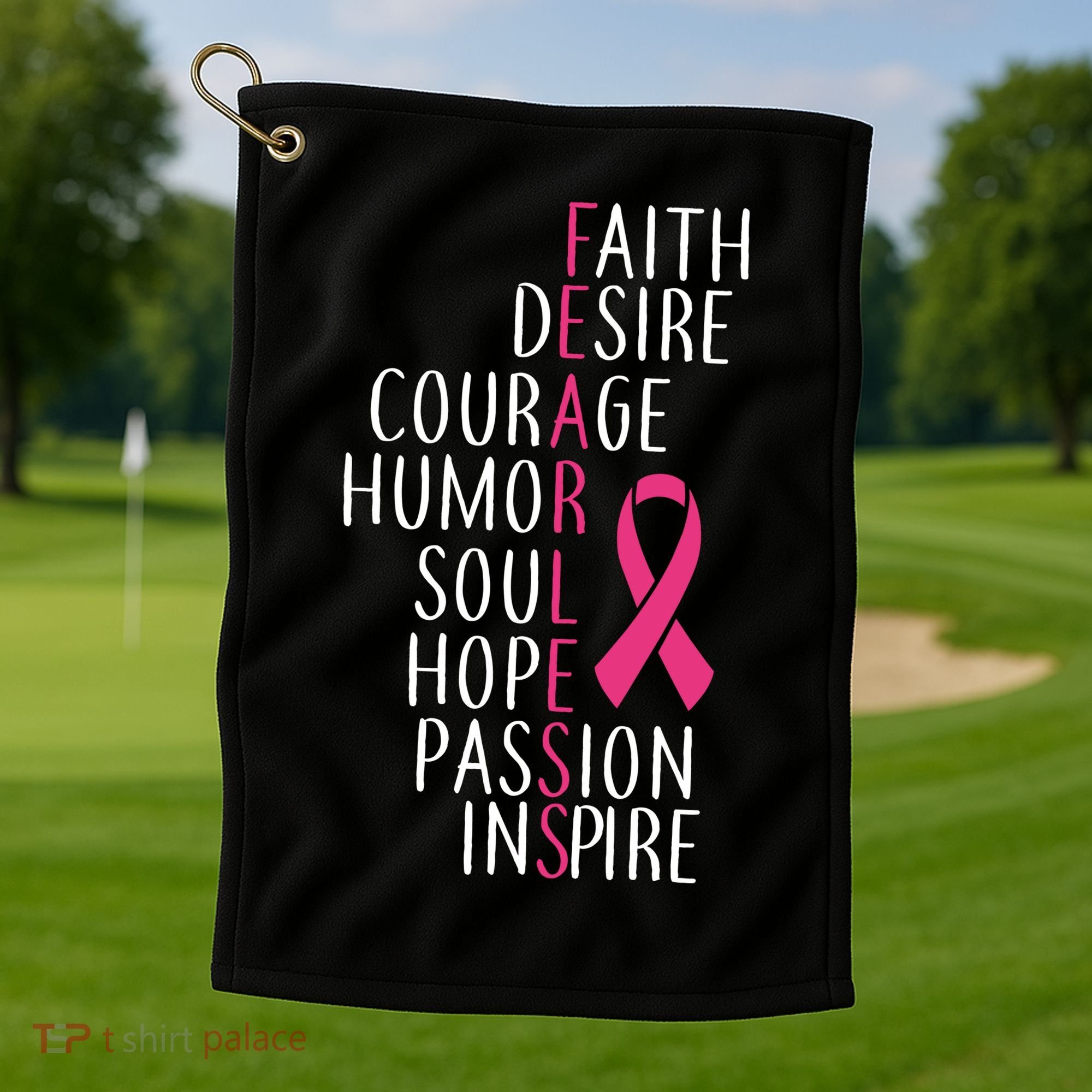 Breast Cancer Awareness Fearless Quote Golf Towel