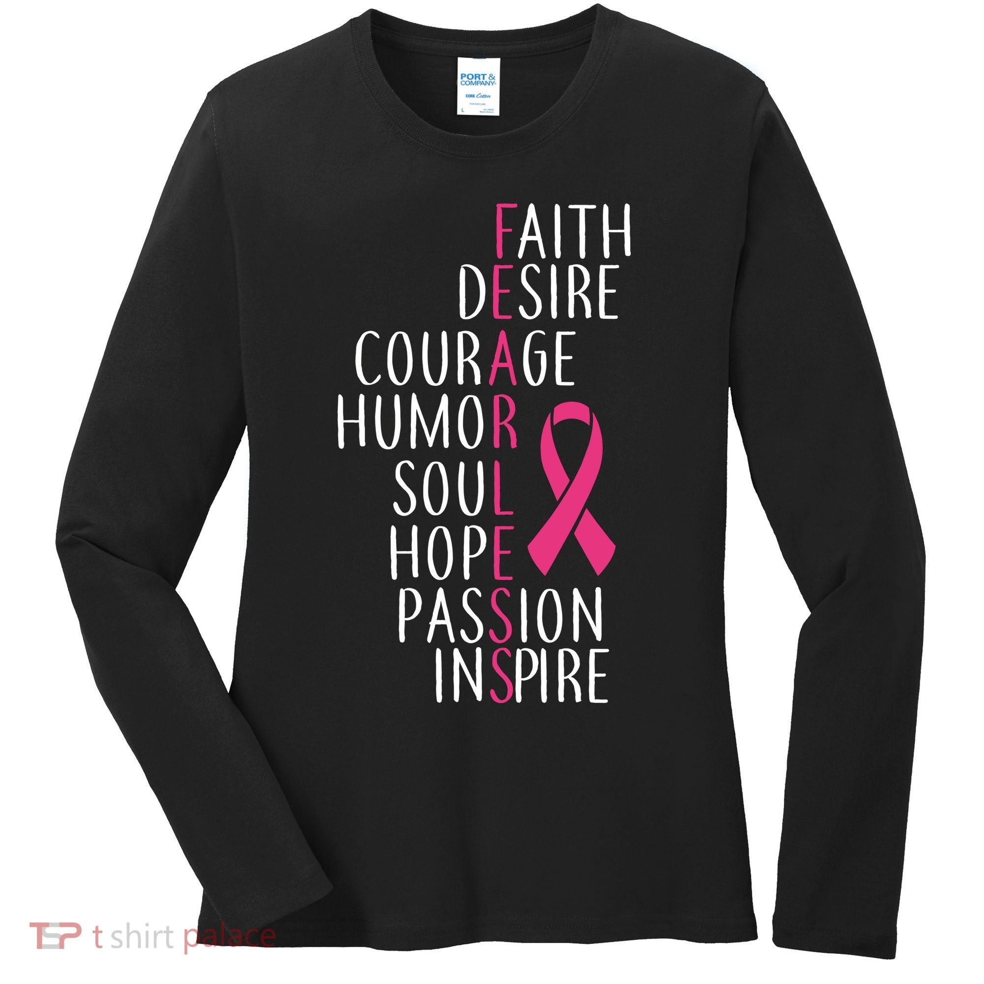 Breast Cancer Awareness Fearless Quote Women's Long Sleeve Shirt