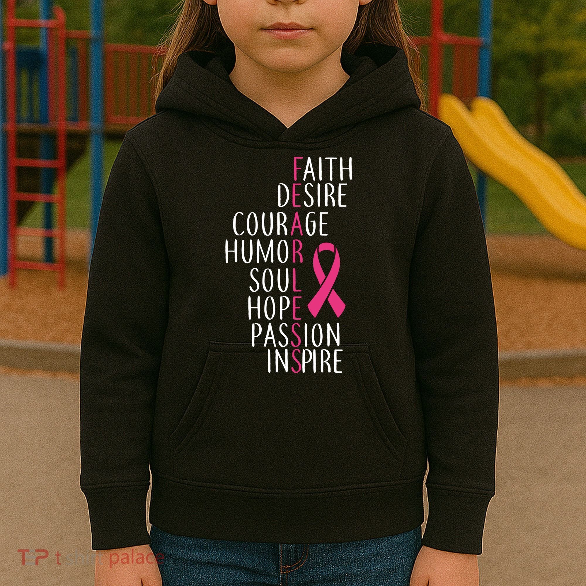 Breast Cancer Awareness Fearless Quote Kids Hoodie