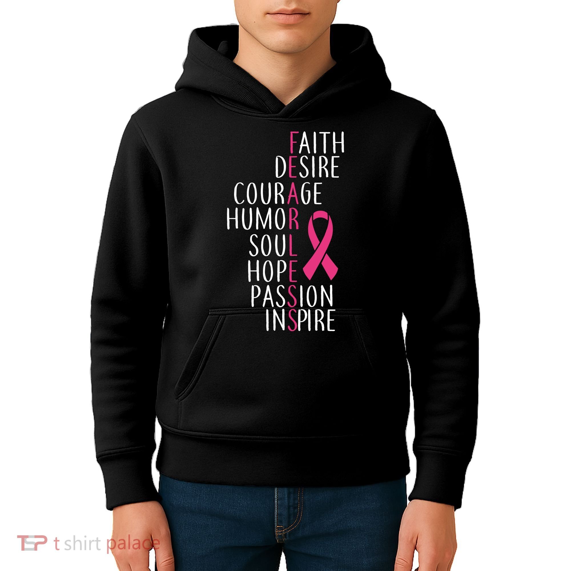 Breast Cancer Awareness Fearless Quote Kids Hoodie