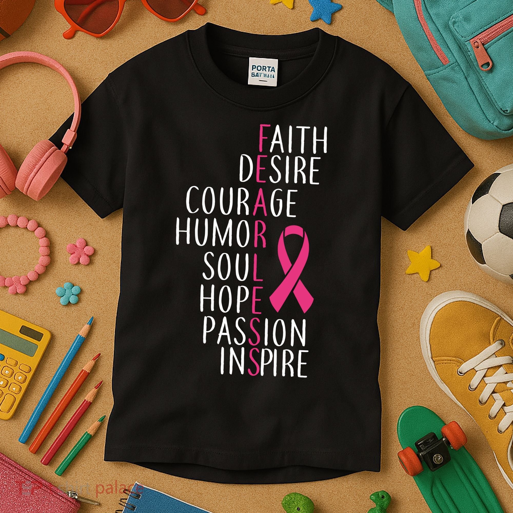 Breast Cancer Awareness Fearless Quote Kids T-Shirt