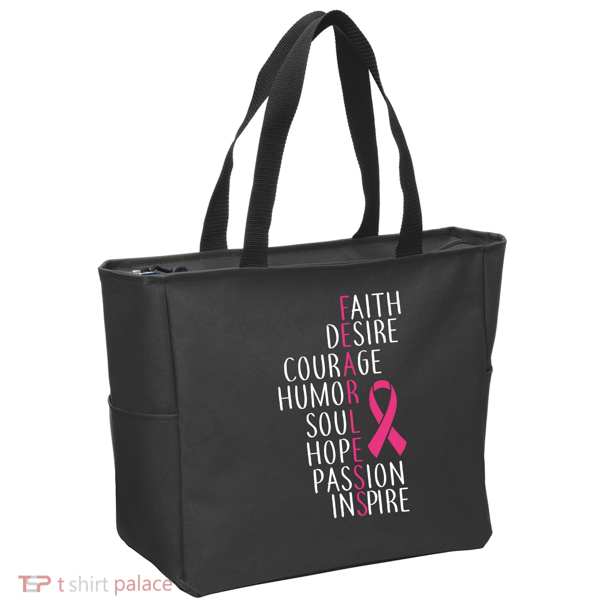 Breast Cancer Awareness Fearless Quote Tote Bag