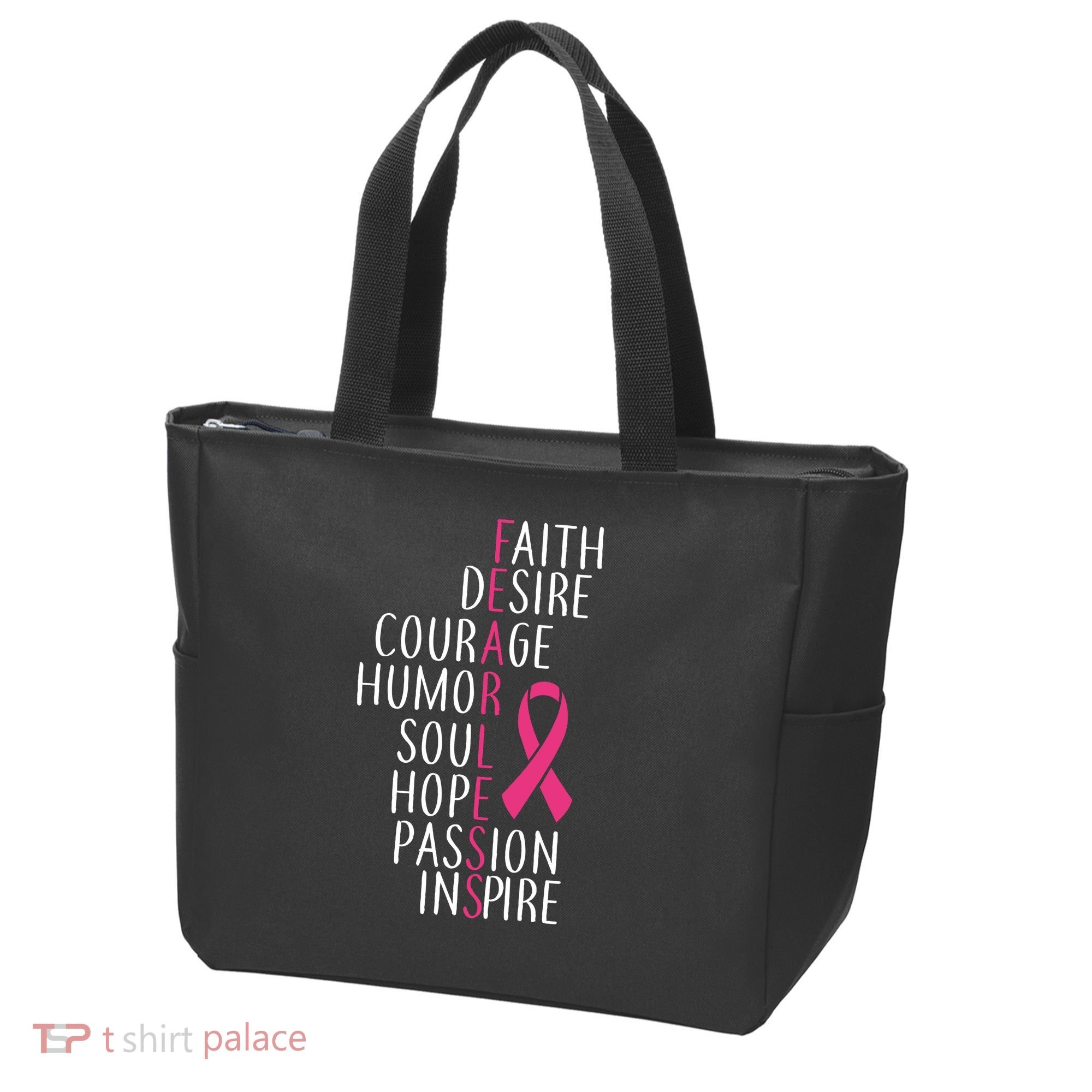 Breast Cancer Awareness Fearless Quote Tote Bag