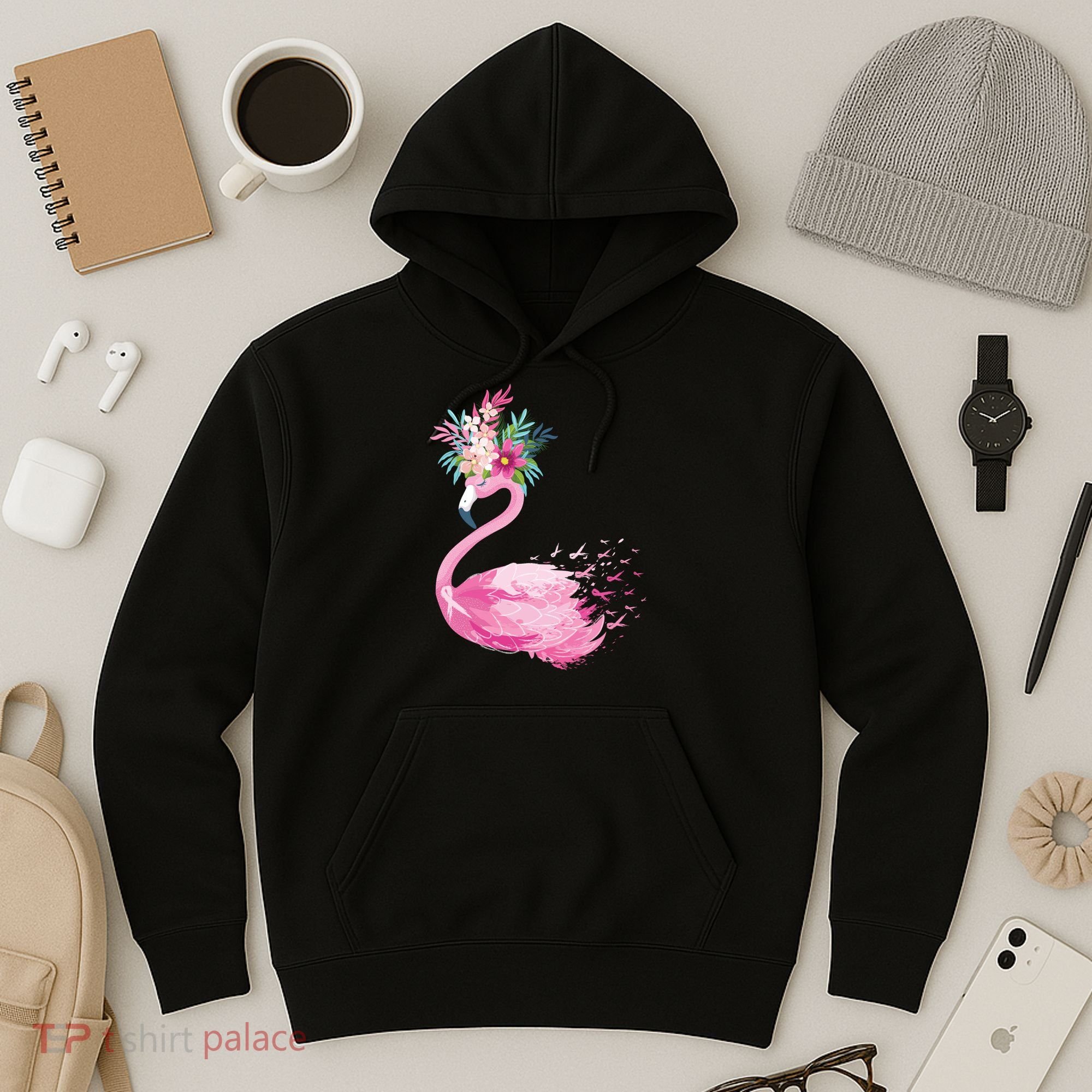 Breast Cancer Awareness Flamingo Floral Hoodie