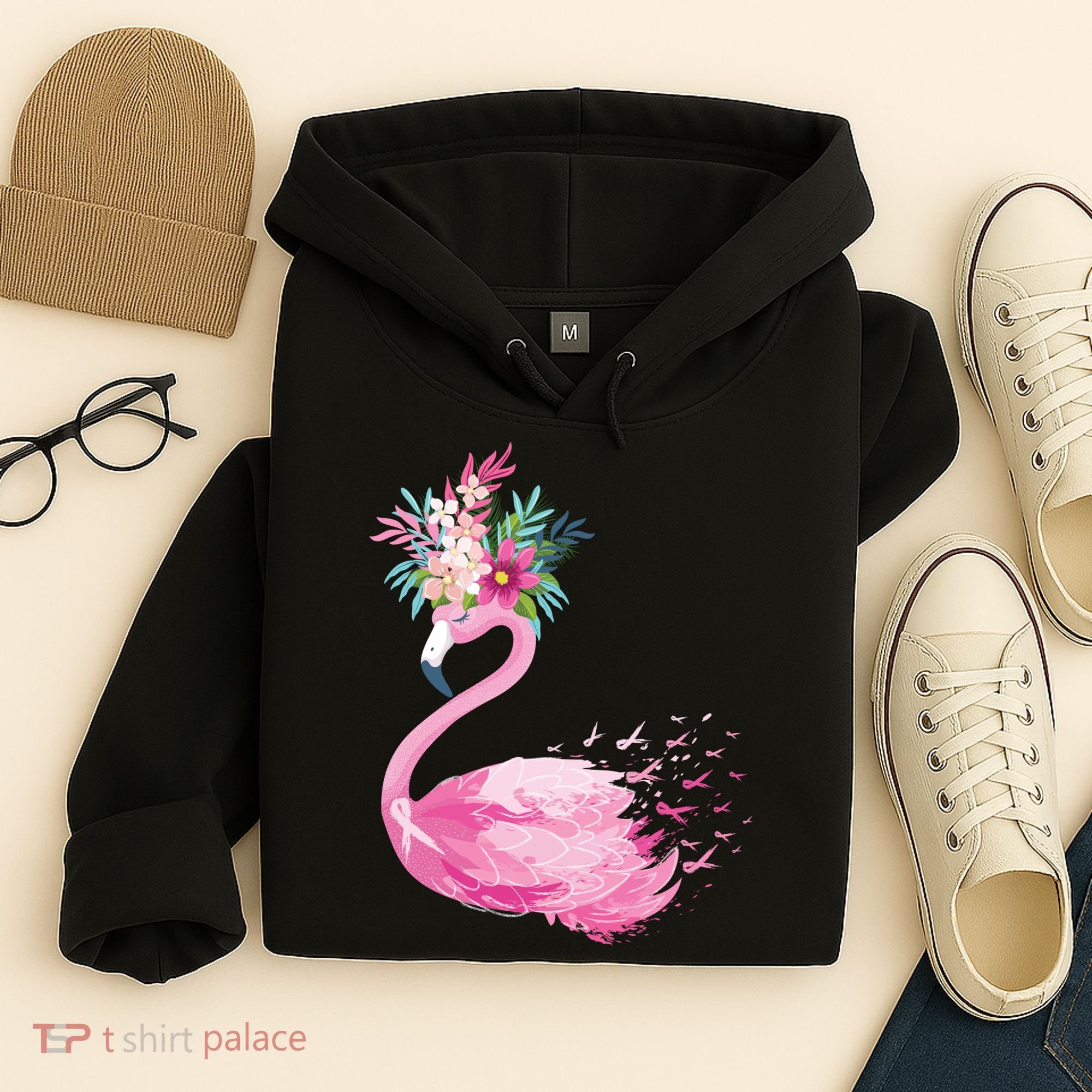 Breast Cancer Awareness Flamingo Floral Hoodie