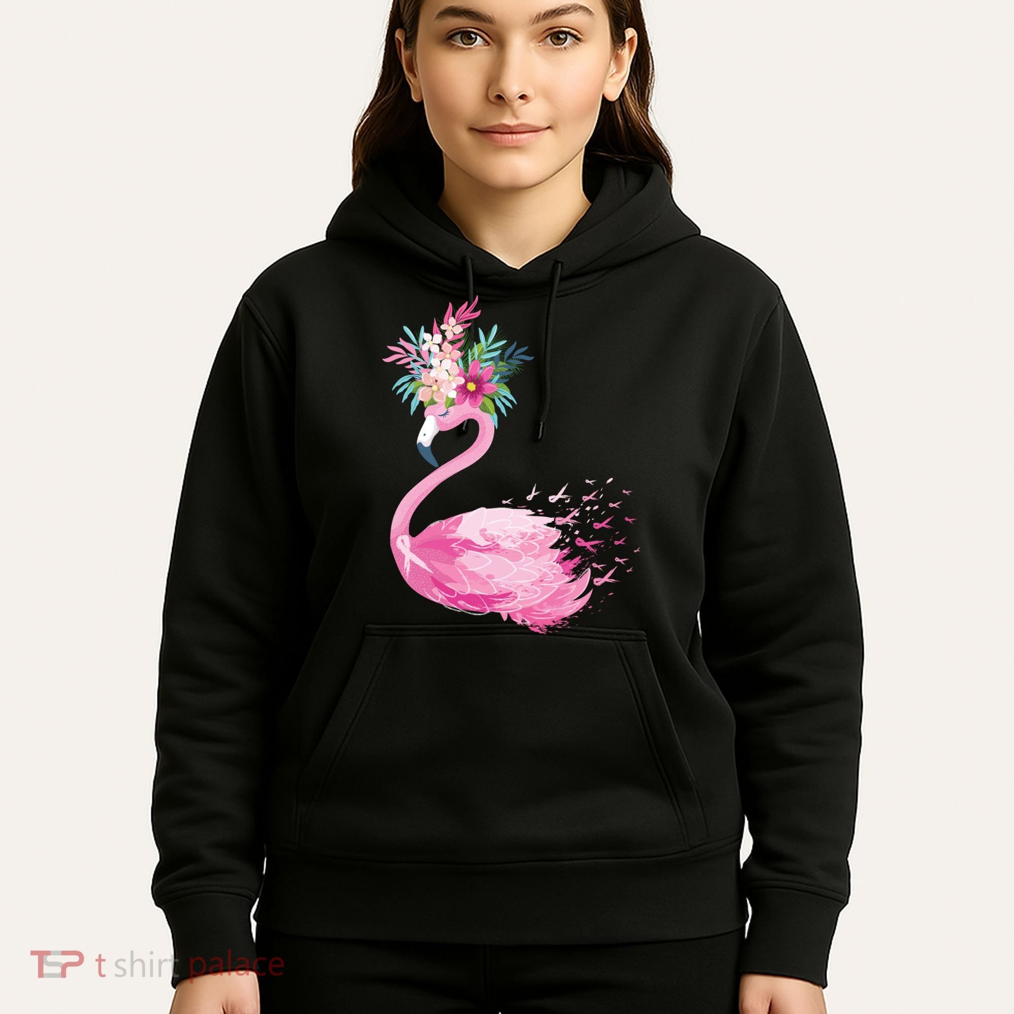 Breast Cancer Awareness Flamingo Floral Hoodie