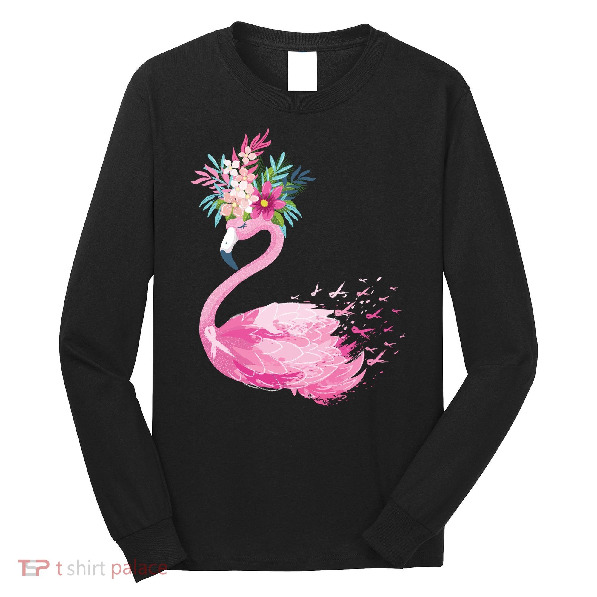 Breast Cancer Awareness Flamingo Floral Long Sleeve Shirt